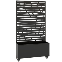 Outsunny Jardinieră cu spalier, cuvă din metal pentru flori cu panou pentru intimitate și roți, spalier decupat în lamele, 90x30x160cm, negru