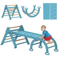 AIYAPLAY Triangle d'escalade Montessori 7 en 1 en bois pliable avec Arche et Rampe pour enfants 18-48 mois 188x70 cm Bleu(m-6)