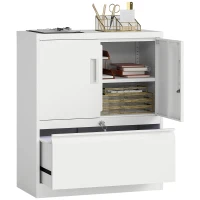 HOMCOM Armoire à dossiers Armoire de bureau Verrouillable Armoire polyvalente en acier avec 2 portes, étagères réglables Blanc(m-6)