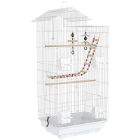 PawHut Vogelkäfig 46 x 36 x 100 cm 4 Futterspender 3 Sitzstangen Käfig für Sittiche Nymphensittich Conure Fink Kanarienvogel(m-1)