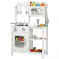 AIYAPLAY Cuisinette en bois avec son, accessoires, évier et micro-ondes pour enfants à partir de 3 ans, Blanc(m-6)