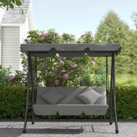 Outsunny Umwandelbare Gartenschaukel 3 Plätze Neigbares Dach Matratze 2 x 1,25 x 1,7 m Metall Polyester Hellgrau(m-4)