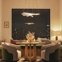 HOMCOM Plafonnier LED, 50W, 5 tubes lumineux réglables, modulable, plafonnier pour salon, salle à manger, cuisine, Or+Blanc(m-5)