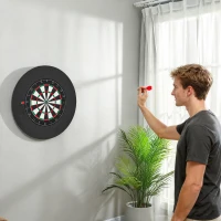 SPORTNOW Set cible de fléchettes avec anneau de protection, 6 fléchettes à pointe acier, sisal, plastique, noir(m-4)