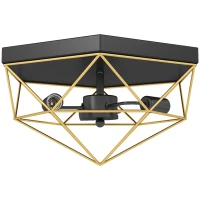 HOMCOM Lampe de Plafond Style Industriel Géométrique avec 3 Douilles E27 pour Ampoules LED, Noir et Or(m-7)