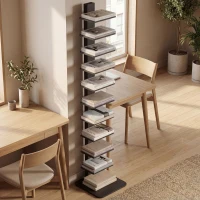 HOMCOM Modernes, hohes Bücherregal mit 11 Ablagen, platzsparend im Industrie-Stil, 34.5x41.5x163.5 cm, Schwarz(m-4)