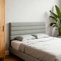 HOMCOM Kopfteil 140 cm Gepolstert in Leinenoptik 3-fach Höhenverstellbar 106/116/126 cm Wandmontierbar Grau(m-5)