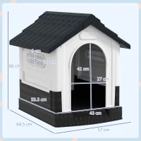 PawHut Mini-Hundehütte für den Außenbereich aus Kunststoff mit 3 Fenstern, erhöhte Basis, geneigtes Dach, 64,5x57x66 cm, Dunkelgrau(m-3)