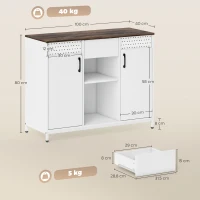 HOMCOM Buffet pour Salon 2 Portes à Perforations Tiroir Compartiments Ouverts Étagères Réglables 100x40x80 cm Blanc(m-3)