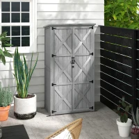 Outsunny Gartenschrank, freistehender Gartenschrank, mit 2 Regalböden, geneigtem und bituminiertem Dach, aus Massivholz, 90x54,5x168,5cm, grau(m-2)