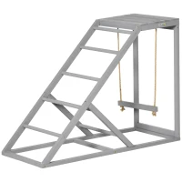 PawHut Bârna din lemn pentru găini, loc de joacă din lemn pentru găini cu leagăn, scară, platformă, 96 x 40 x 71 cm, gri(m-1)