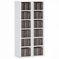 HOMCOM Set de 2 etajere coloane dulap pentru depozitare CD-DVD 12 compartimente 21 x 22,5 x 88,5 cm capacitate 204 CD-uri alb(m-8)