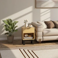 HOMCOM Table de chevet, chevet avec tiroir, compartiment ouvert, commode de nuit pour chambre, salon, 35 x 26 x 50 cm, Chêne(m-3)