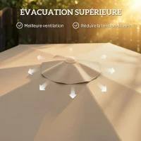 Outsunny Gartenschirm 266 cm, neigbar, mit Fransen, Kurbel, 8 Streben, Polyester 180 g/m², Khaki(m-4)