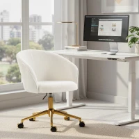 HOMCOM Bürostuhl, ergonomischer höhenverstellbarer Bürosessel, drehbarer Sitz, Stahlfuß, Creme(m-2)