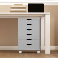 HOMCOM Caisson de bureau Classeur mobile avec 6 tiroirs Roulettes Glissières silencieuses pour bureau maison Gris(m-5)