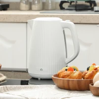 HOMCOM Elektrischer Wasserkocher 1,7l 2200W mit herausnehmbarem Kalkfilter Abschaltautomatik 360° drehbare Basis Creme(m-4)