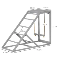 PawHut Bârna din lemn pentru găini, loc de joacă din lemn pentru găini cu leagăn, scară, platformă, 96 x 40 x 71 cm, gri(m-3)