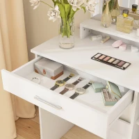 HOMCOM Coiffeuse de chambre avec placard, tiroir, miroir de maquillage et étagères ouvertes, 90x38x138 cm, Blanc(m-5)