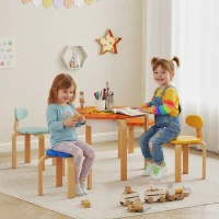 AIYAPLAY Ensemble table et chaises 5 pièces, avec pochette de rangement, forme de fleur, pour salle de jeux, chambre d'enfant, bois, multicolore(m-2)