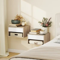 HOMCOM Set mit 2 wandmontierten Nachttischen, Schublade, offenes Fach, Ablage, 37 x 32 x 21 cm, Naturholz(m-2)