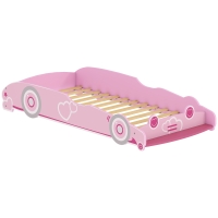 AIYAPLAY Lit enfant 70x140 cm avec barrière anti-chute et sommier, tête de lit en forme de voiture rose