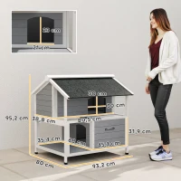 PawHut Maison pour chat extérieure, refuge pour chat d'extérieur, étanche, toit rabattable, bois d'épicéa, 80 x 93 x 95, Gris(m-3)