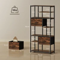 HOMCOM Meuble de rangement, 2 tiroirs en tissu, 9 niches ouvertes, étagère autoportante avec cadre en acier, Marron+Noir(m-3)