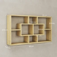 HOMCOM Etajeră de perete decorativă Raft pentru cărți, CD-uri cu 8 cuburi 85x14,5x47,5 cm Stejar(m-3)