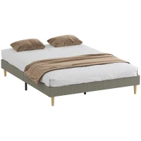 HOMCOM Bettgestell 160 x 200 cm mit Holzlattenrost, gepolstertes Doppelbett aus Kordvelours, grau(m-7)
