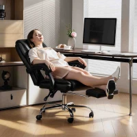 HOMCOM Chaise de bureau inclinable avec repose-pieds escamotable en cuir PU, capacité 120 kg, Noir(m-5)