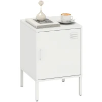 HOMCOM Table de chevet en acier, table d'appoint polyvalente, étagère réglable, pour chambre, salon, blanc(m-6)