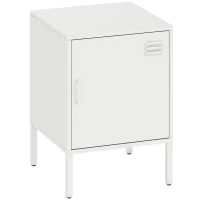 HOMCOM Table de chevet en acier, table d'appoint polyvalente, étagère réglable, pour chambre, salon, blanc(m-7)