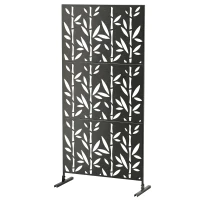 Outsunny Dekorativer Sichtschutz für Außen, Garten-Claustra 3 Paneele mit Bambusmuster Metall 92x40x192cm Schwarz(m-7)