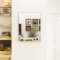 HOMCOM Wandspiegel 80 x 60 cm mit Holzablage, moderner rechteckiger Spiegel mit Metallrahmen, schwarz(m-4)