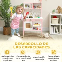 AIYAPLAY Cuisinette en bois avec son avec accessoires en acier inoxydable Légumes pour découper Rose(m-4)