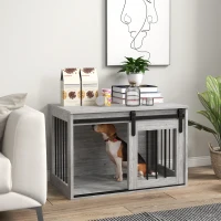 PawHut Hundekäfig Hundebox für Innenbereich Schiebetür, Metall mit Holzoptik, Maße 57H x 80L x 54l cm(m-6)