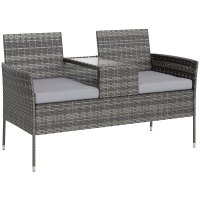 Outsunny Gartenbank für 2 Personen mit Beistelltisch, aus Stahl und PE-Rattan, 137x59x82 cm, Grau