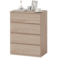 HOMCOM Commode 4 tiroirs en bois avec rails métalliques et poignées rainurées, 60x40x80 cm, couleur Hêtre