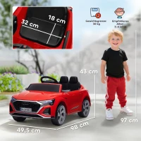 AIYAPLAY Voiture électrique pour enfants, 12V Audi Q8, 3-5 km/h, télécommande, phares, musique, Rouge(m-3)