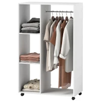 HOMCOM Armadio appendiabiti su ruote con barra e ripiano, 80x40x128 cm, Bianco(m-6)