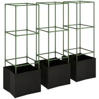 Outsunny 3er-Set quadratische Tomatenkäfige mit 51,2 L Pflanzsäcken, Rankgitter für Blumen, Gemüse, Kletterpflanzen, grün(m-1)