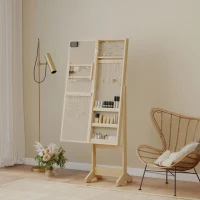 HOMCOM Schmuckschrank mit LED-Beleuchtung Schmuckschrank Stand-Schmuckschrank mit Ganzkörperspiegel winkelverstellbar Naturholz(m-4)