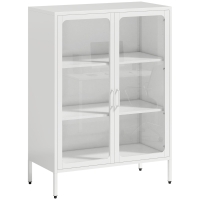 HOMCOM Aufbewahrungsschrank aus Stahl mit 2 Glastüren und verstellbaren Einlegeböden, 80x40x110 cm, Weiß