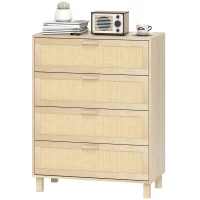 HOMCOM Comodă 4 sertare cannage din ratan dim. 80L x 40l x 103H cm MDF Aspect Lemn Deschis(m-7)