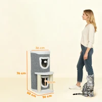 PawHut Arbre griffoir pour chats Arbre pour chats 76 cm avec lit 2 cavernes poteaux en sisal tapis balles de jeu gris(m-3)