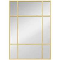 HOMCOM Rechteckiger Wandspiegel Fenster-Spiegel 70x50cm mit Metallrahmen Dekorativer Spiegel für Wohnzimmer Schlafzimmer Gold(m-1)