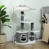 PawHut Arbre à chat avec 1 niche, 1 lit pour chat, 2 plateformes, poteaux en corde de jute, Blanc + Gris(m-3)