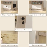 HOMCOM Oglindă-dulap pentru bijuterii cu lumini LED Dulap pentru bijuterii cu oglindă pentru întregul corp Rotativ 360° Sertar Încuietoare Natural(m-4)