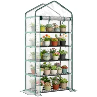 Outsunny PVC-Gewächshaus mit 5 Ablagen, Balkon-Gewächshaus, Stahlgestell, Reißverschlusstür, 90x49x193cm, transparent(m-8)